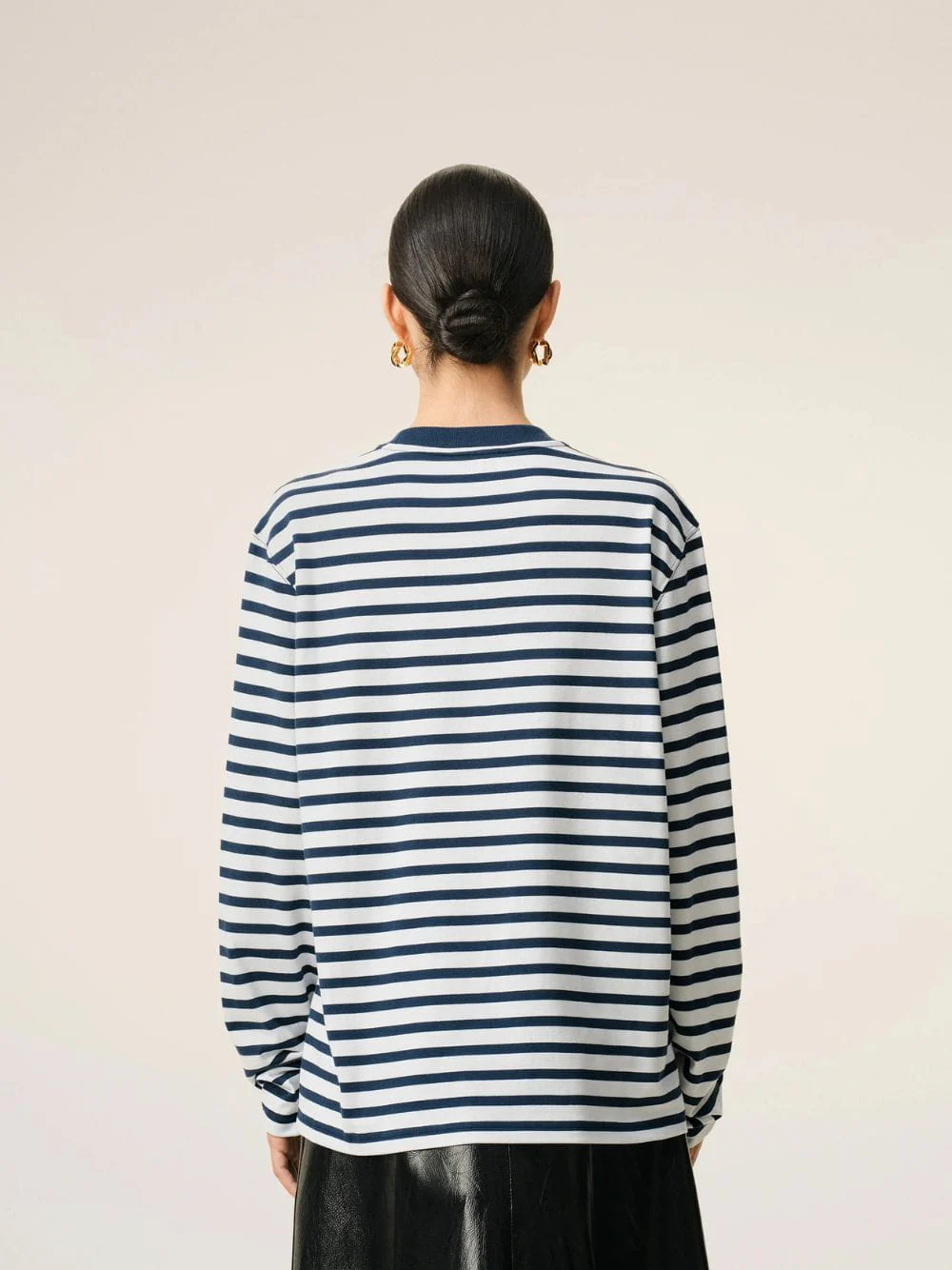 Ink Blue and White Cotton Marinière T-Shirt - Image 3