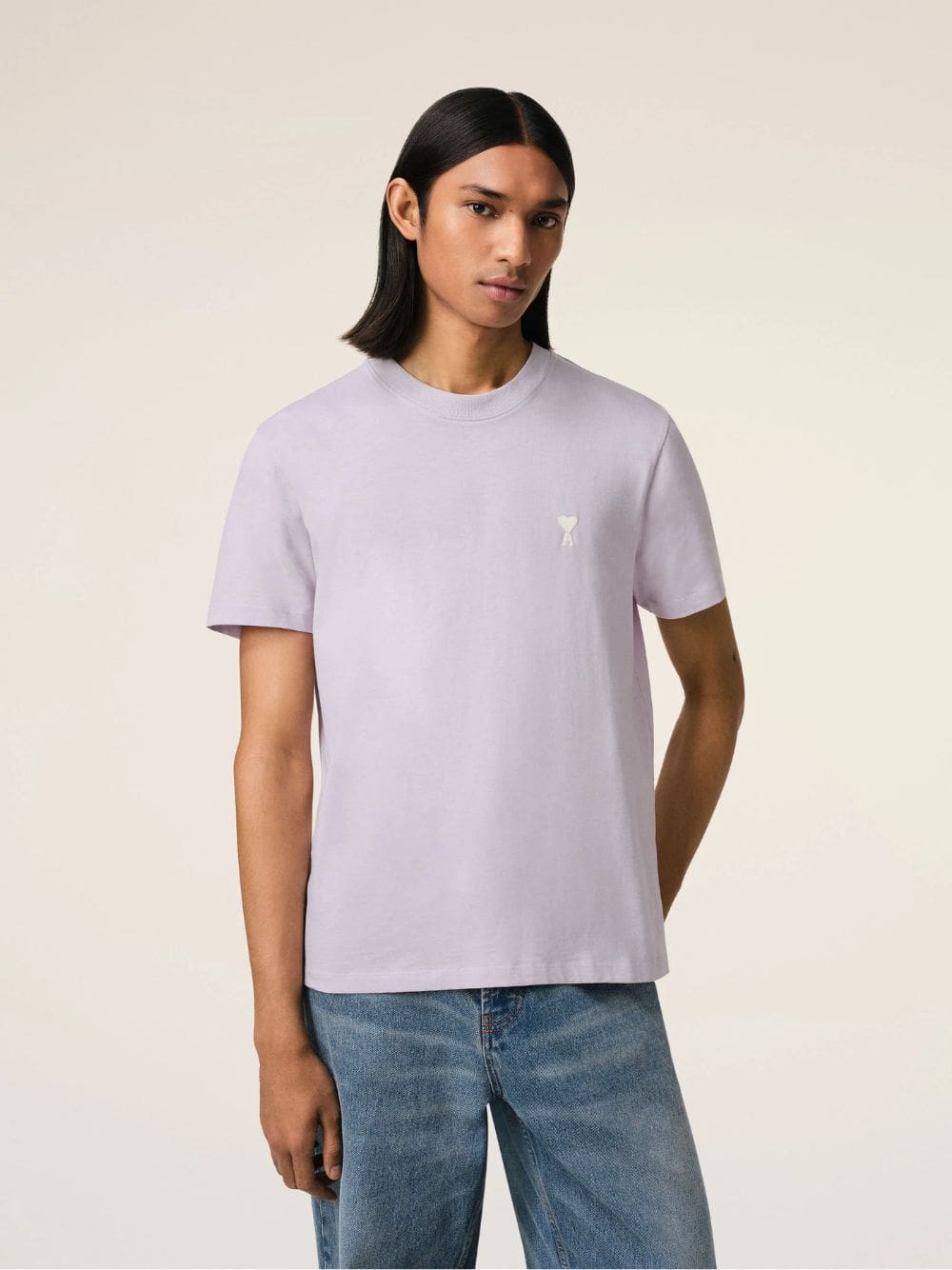 Lilac Cotton T-Shirt with Heart Embroidery - Image 2