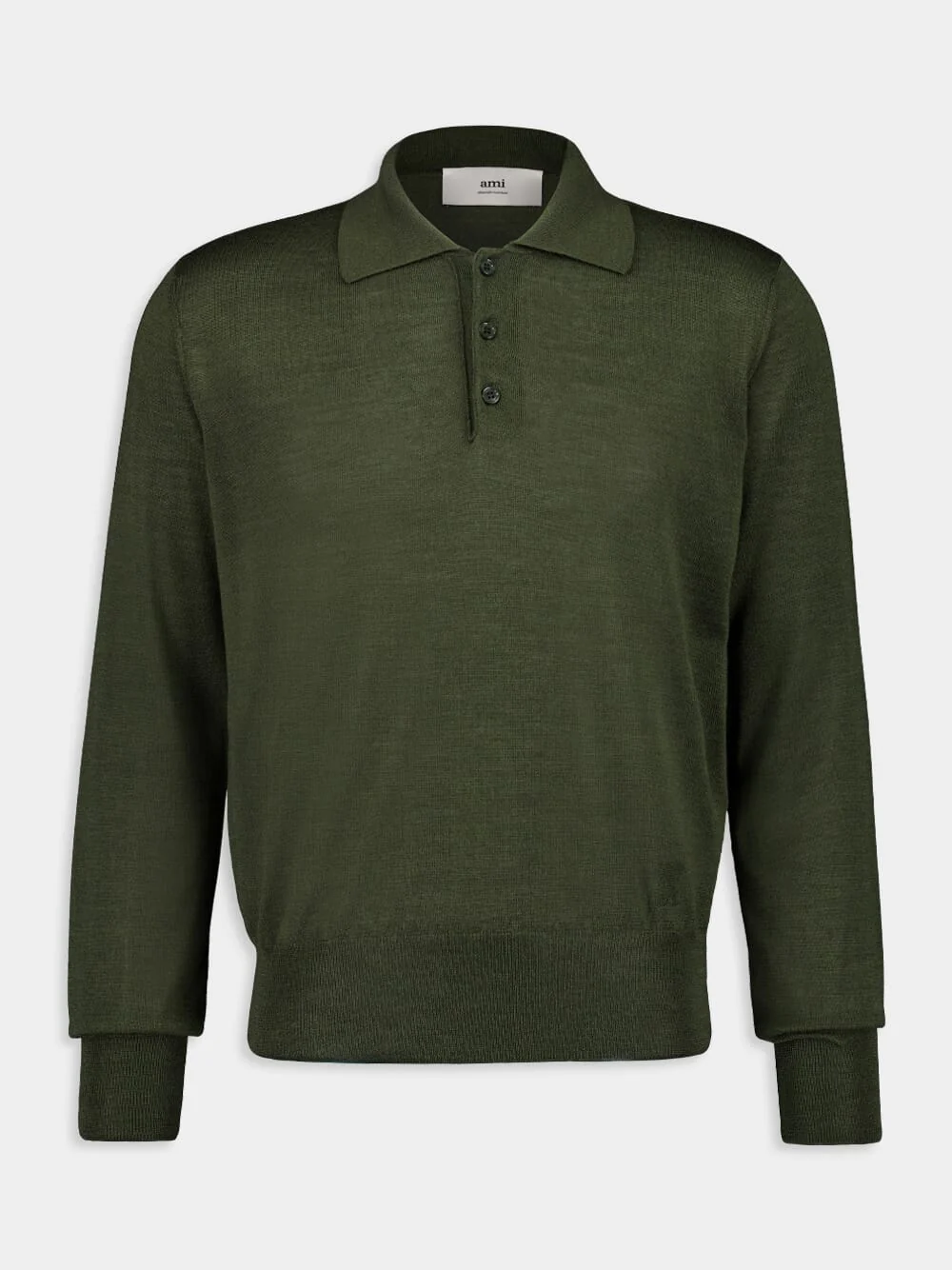 Loden Green Long-Sleeve Wool Silk Polo