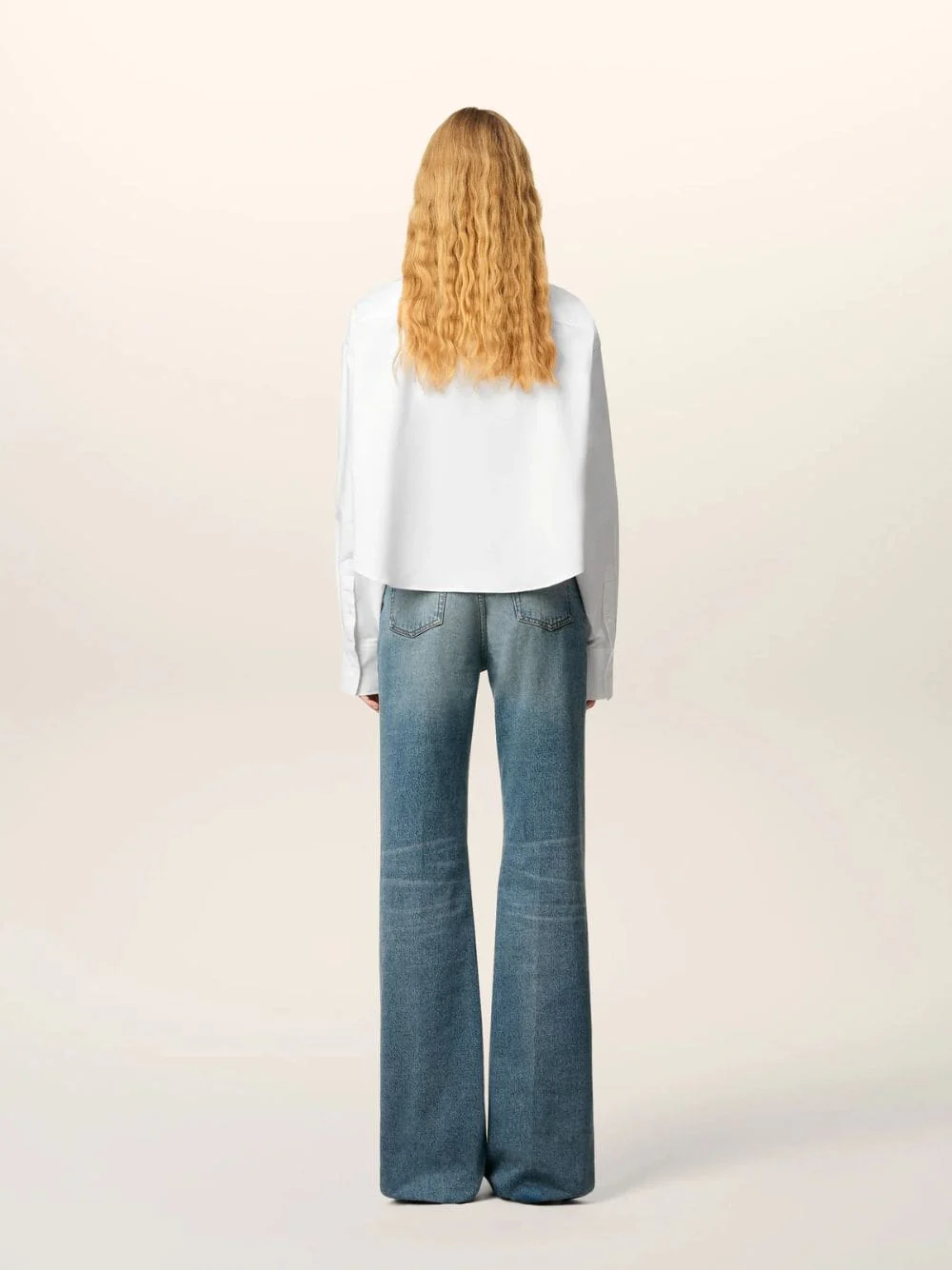 Natural White Cropped Cotton Oxford Shirt - Image 3