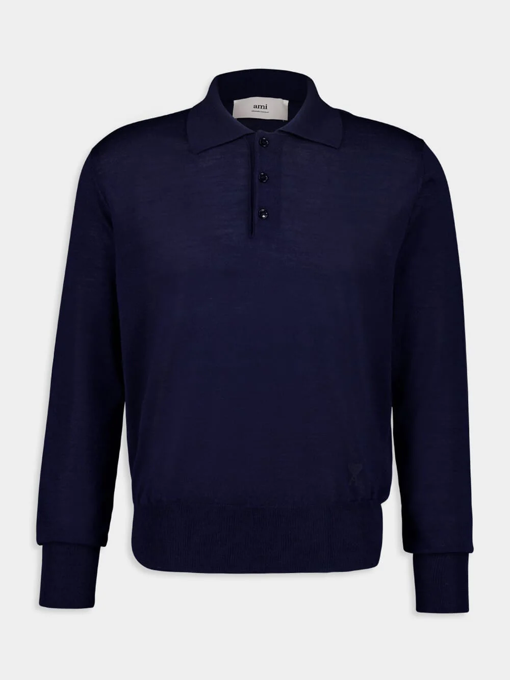 Navy Blue Long-Sleeve Wool Silk Polo - Image 5