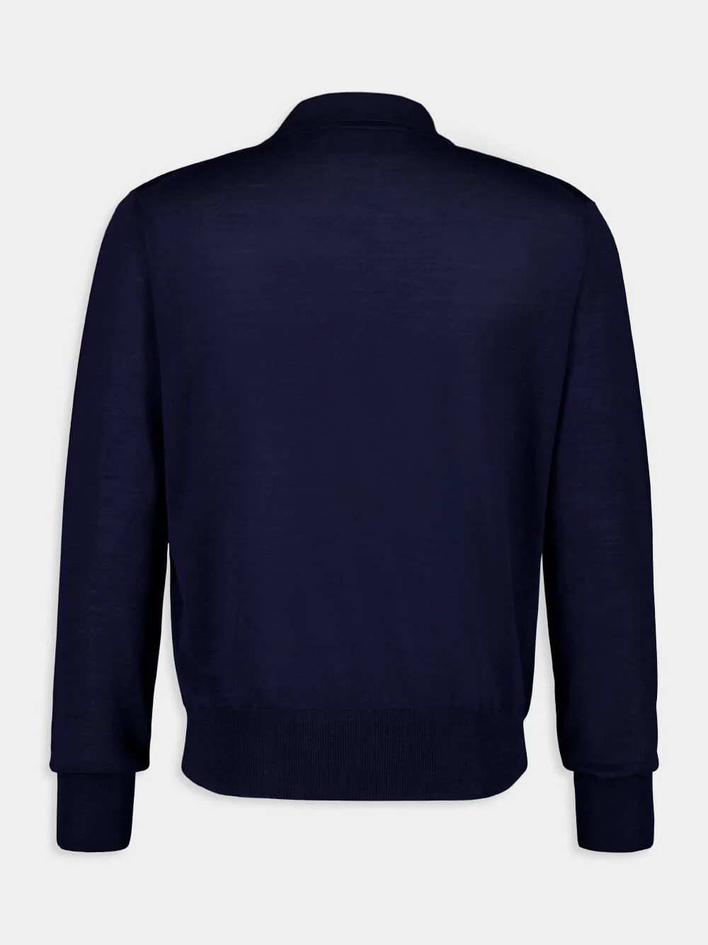 Navy Blue Long-Sleeve Wool Silk Polo - Image 6
