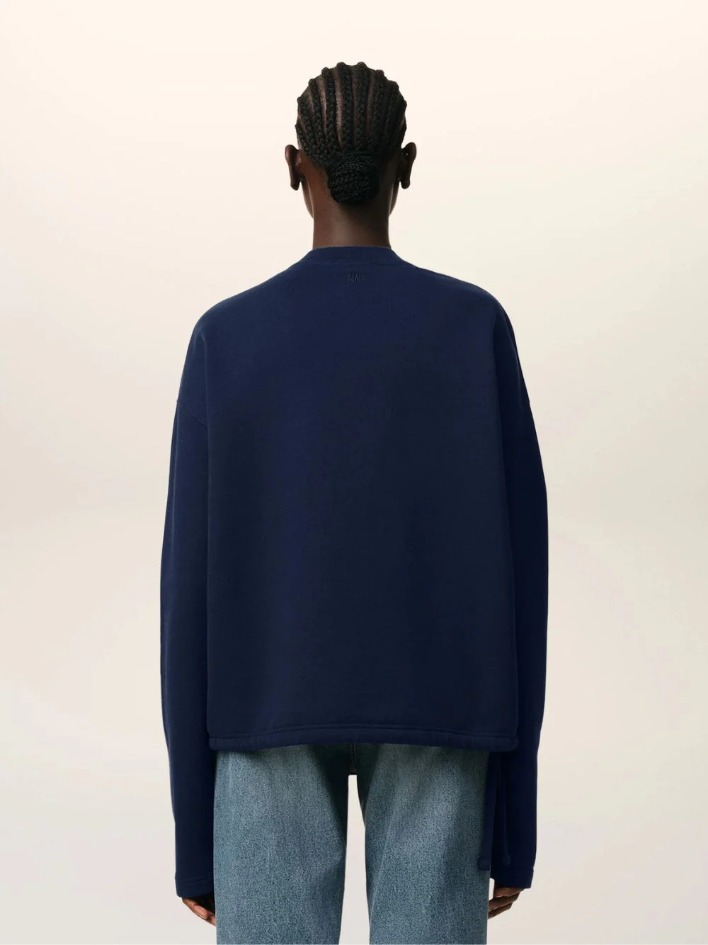 Navy Cotton Cropped Sweatshirt - Image 4