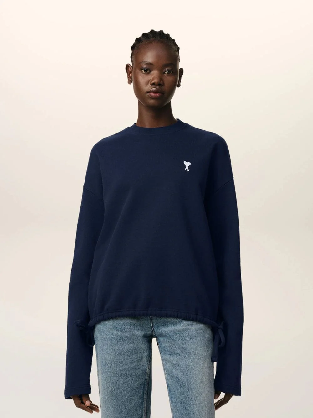 Navy Cotton Cropped Sweatshirt - Image 8