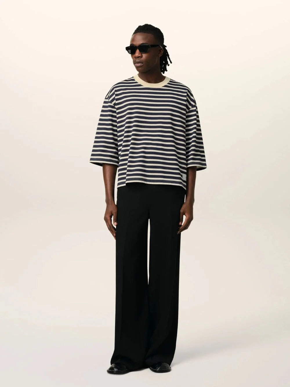 Navy Recycled Cotton Loose Striped T-Shirt - Image 7