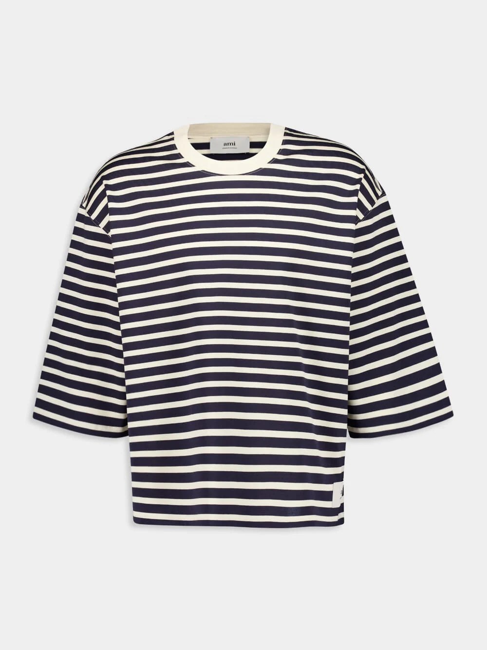 Navy Recycled Cotton Loose Striped T-Shirt - Image 8