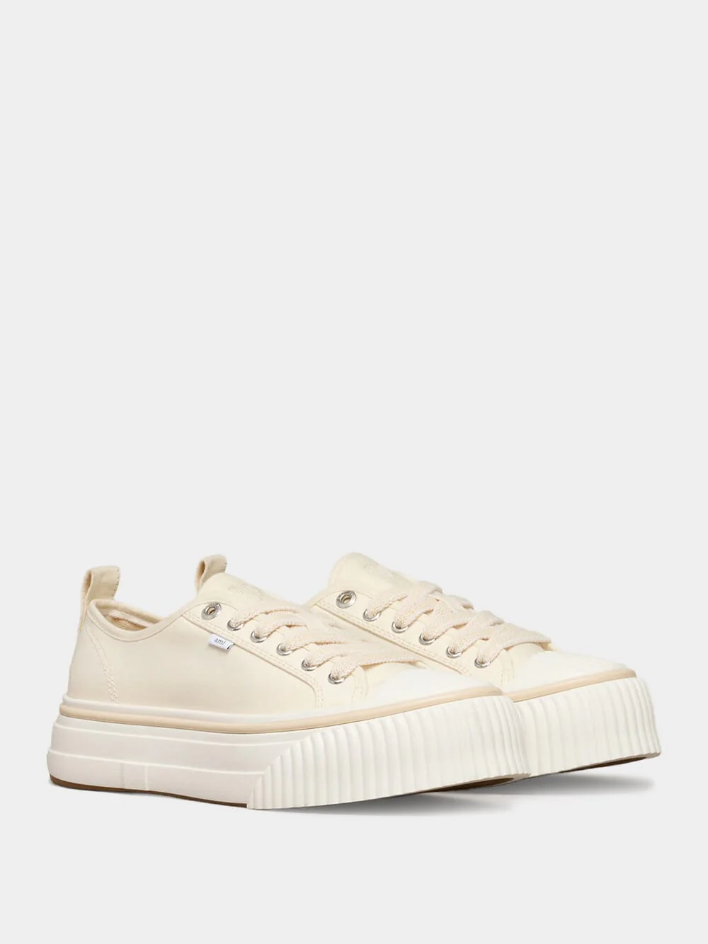 Off White Cotton Canvas Sneakers - Image 3