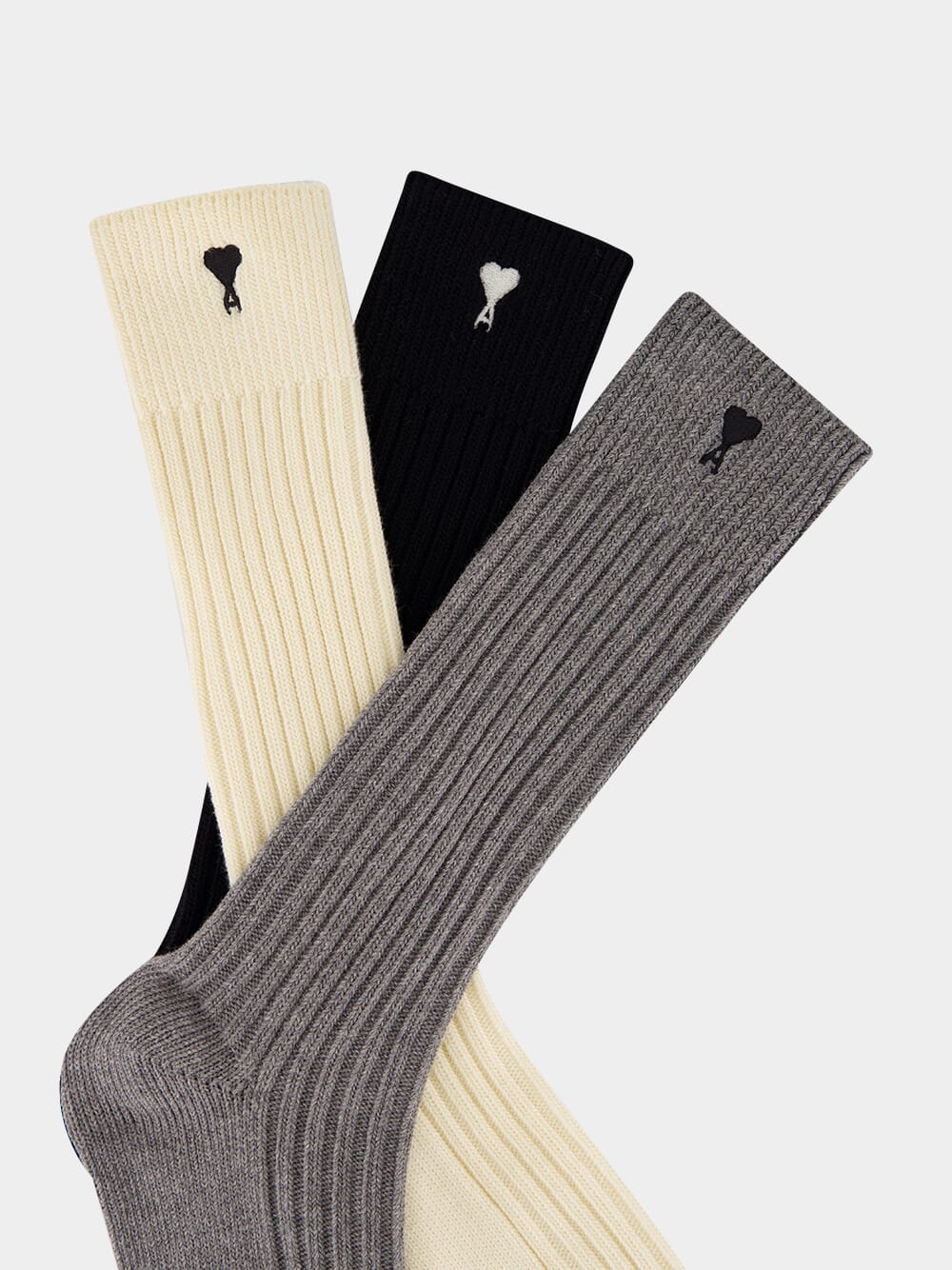 Off White, Grey and Black Cotton Ami de Coeur Socks Set - Image 5