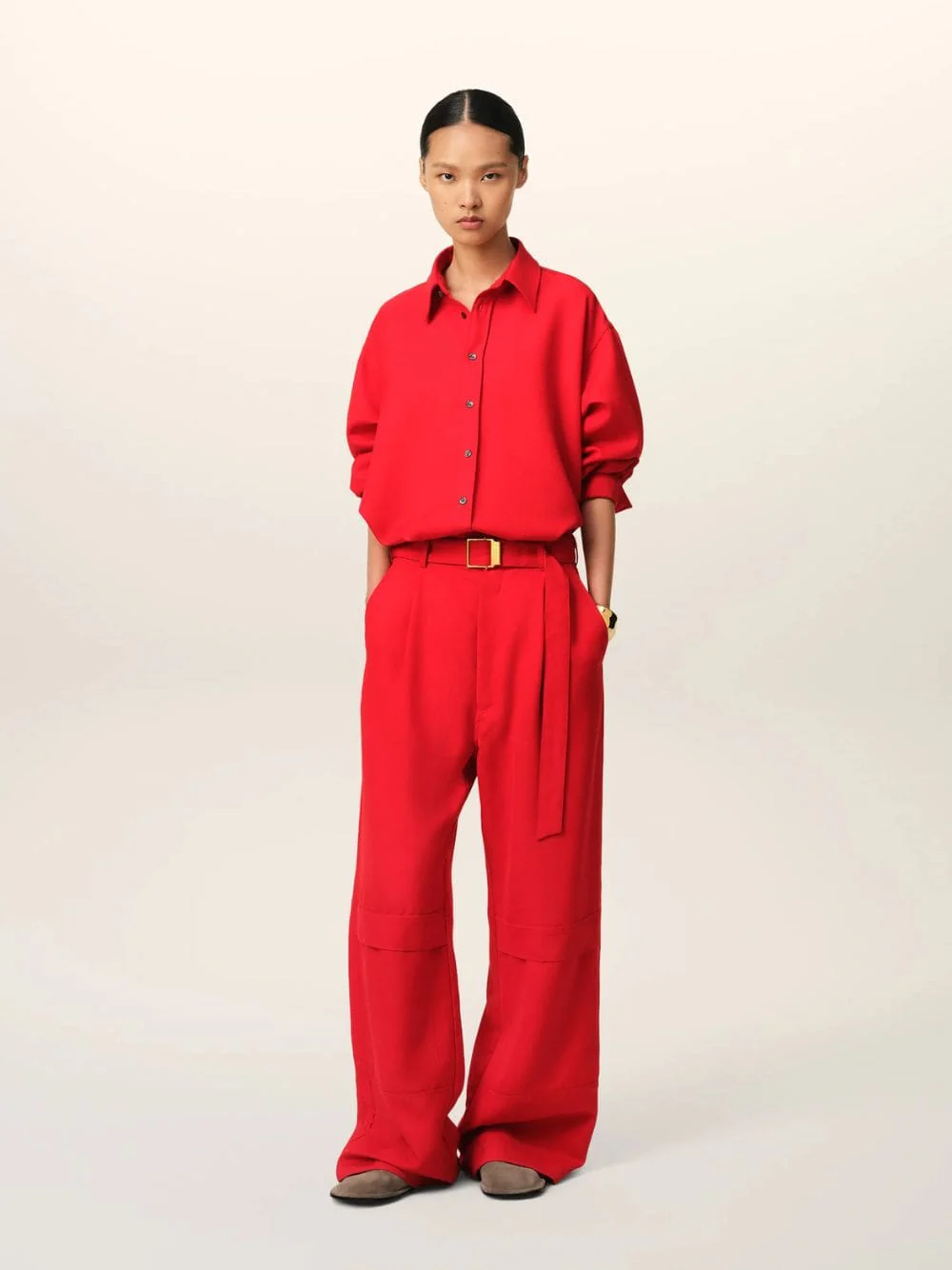Poppy Red Wool Cargo Trousers - Image 7