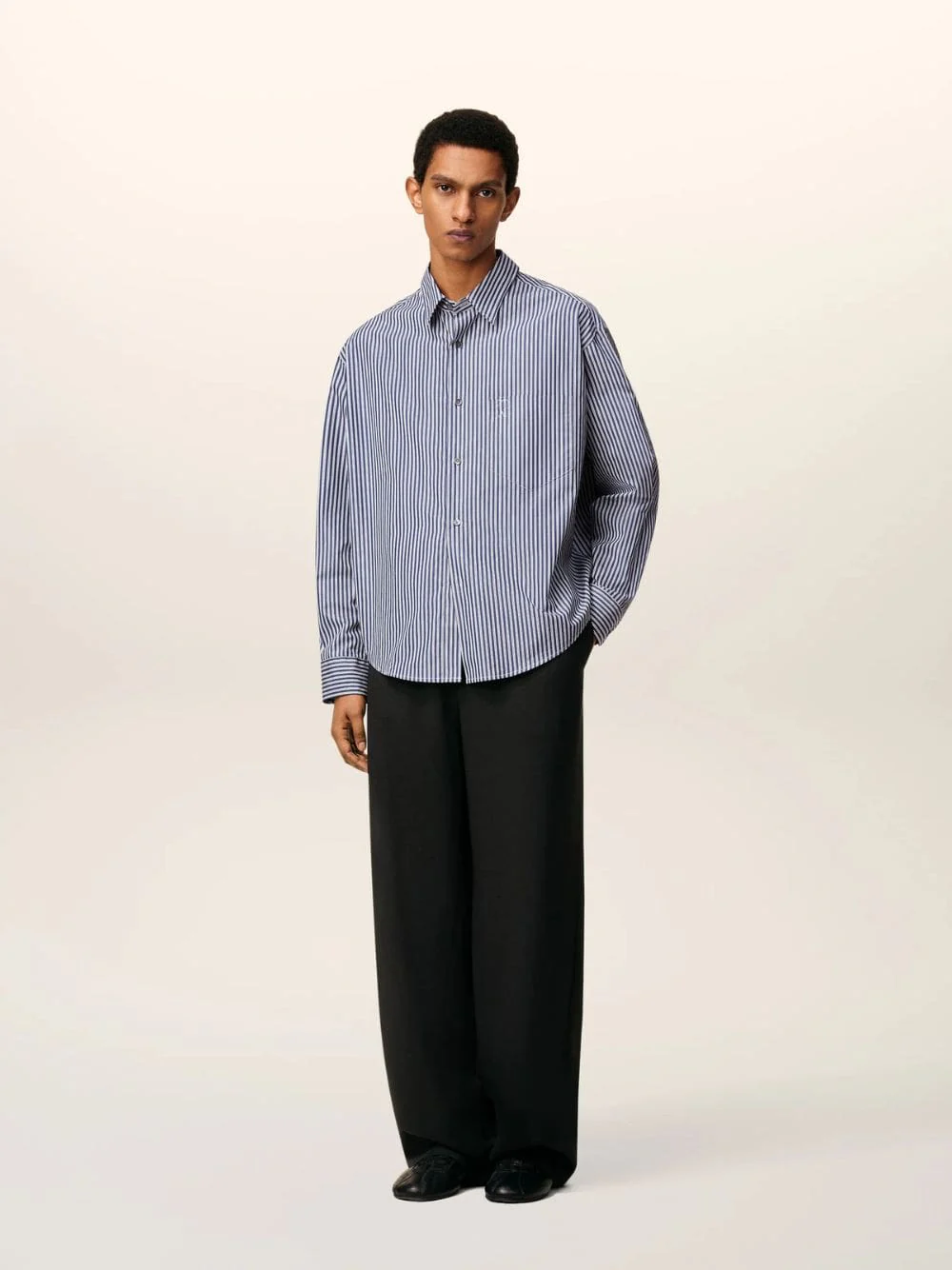 Royal Blue Cotton Embossed Striped Ami De Coeur Boxy Shirt - Image 2