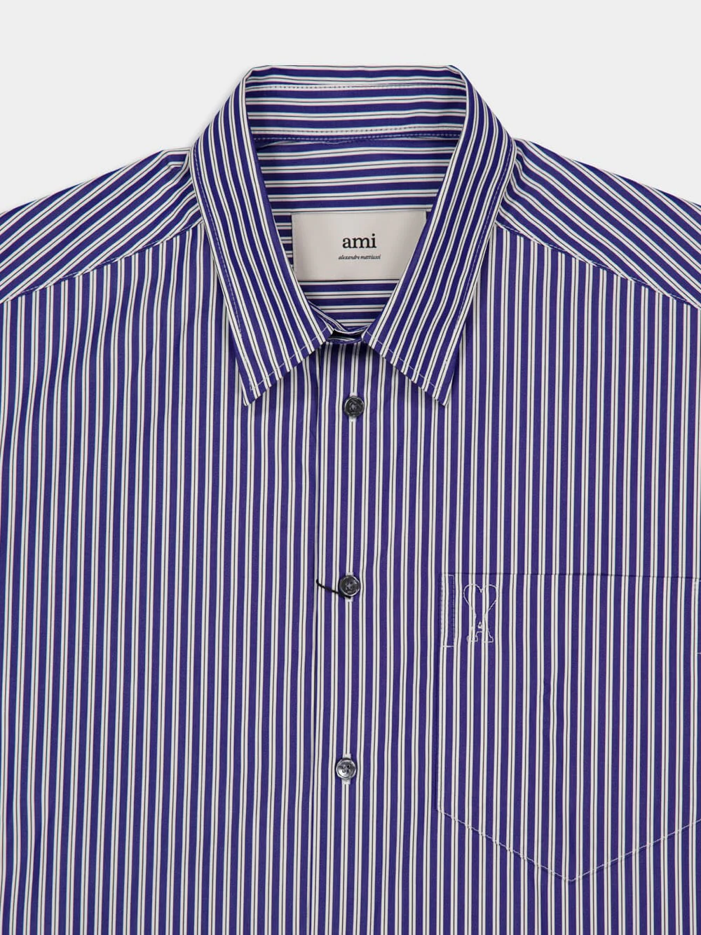 Royal Blue Cotton Embossed Striped Ami De Coeur Boxy Shirt - Image 5