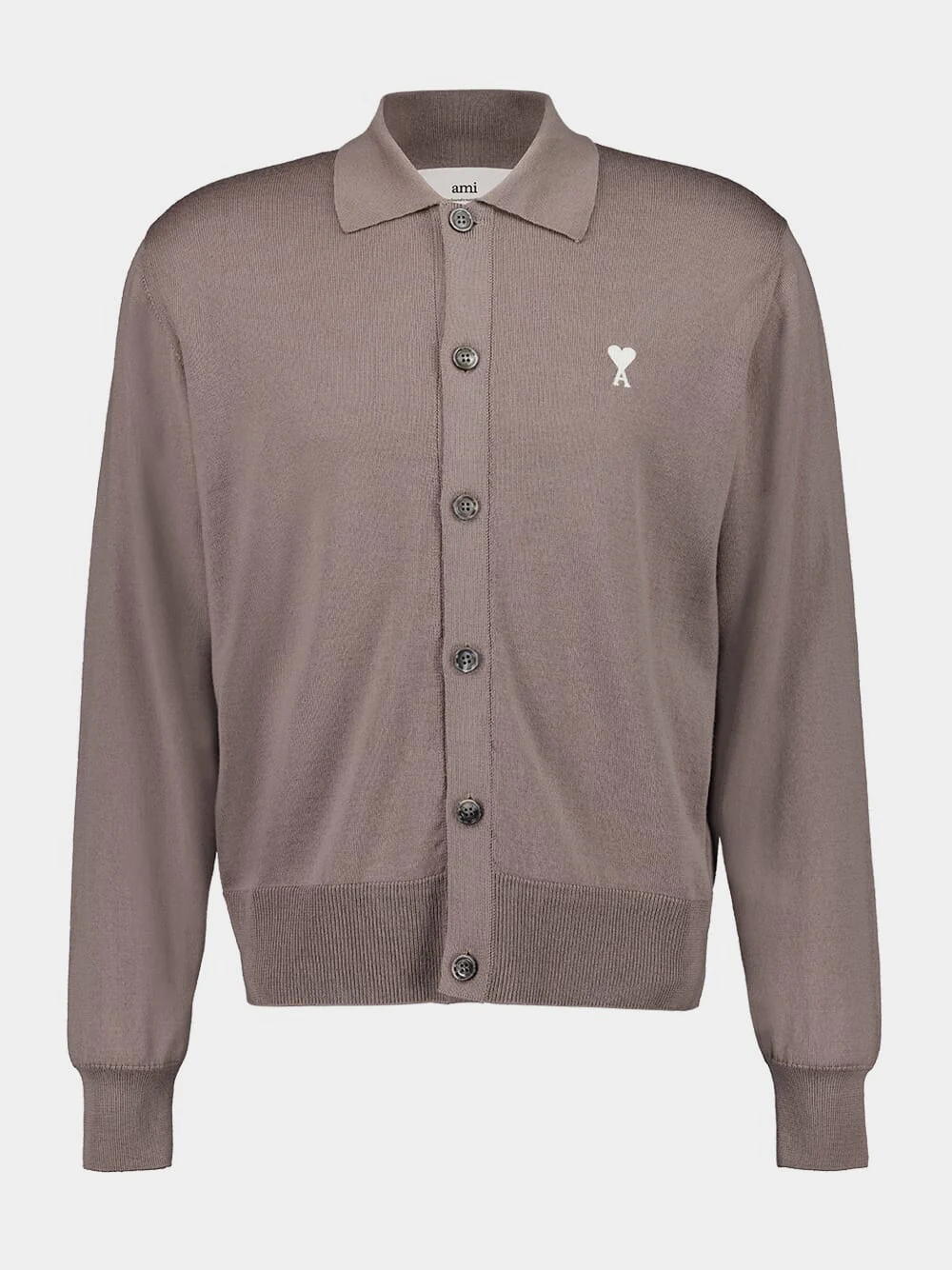 Taupe Buttoned Merino Wool Cardigan