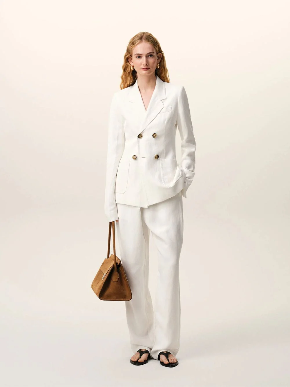 White Blended Linen Elasticated Waist Trousers - Image 2