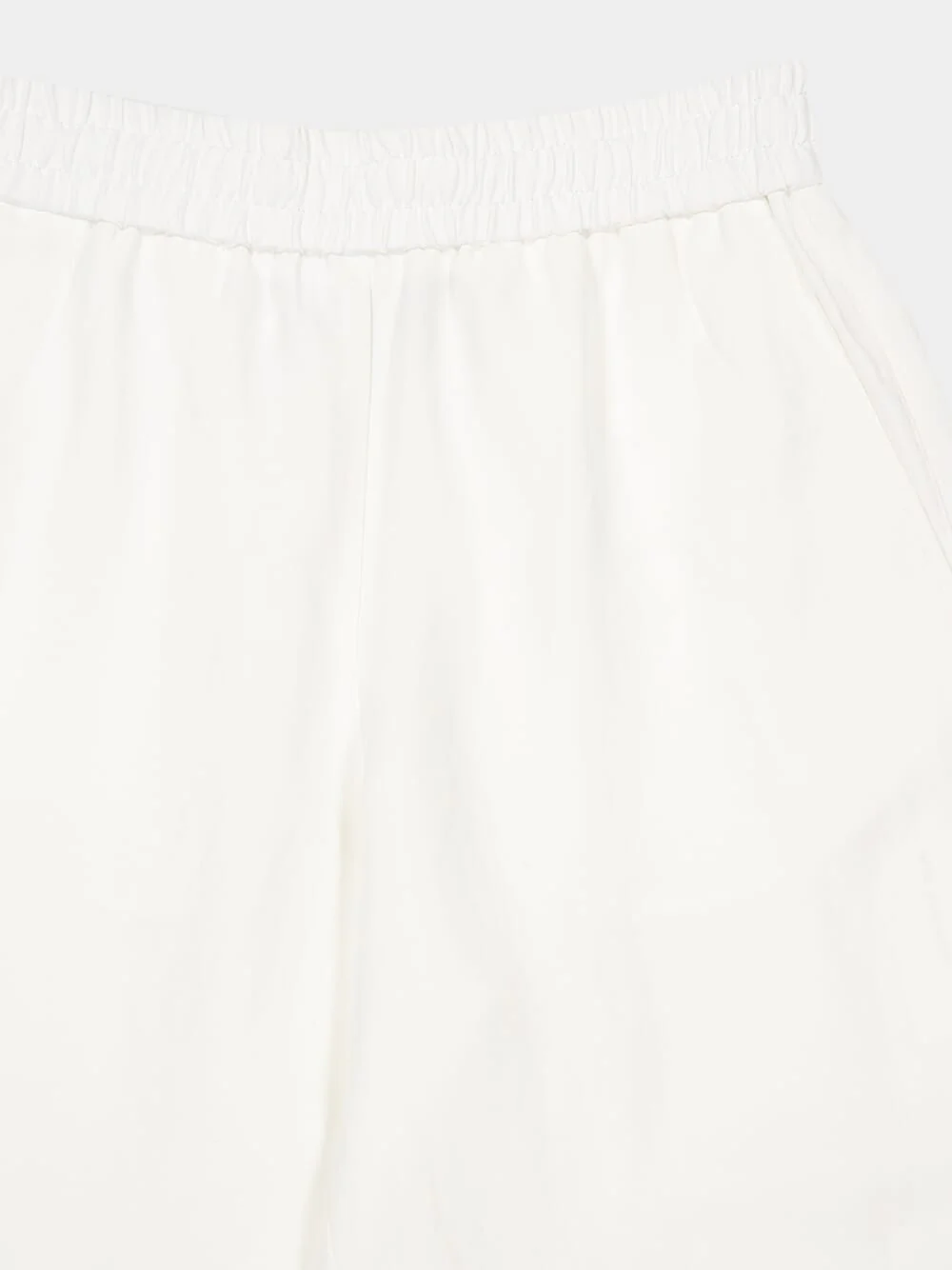 White Blended Linen Elasticated Waist Trousers - Image 5