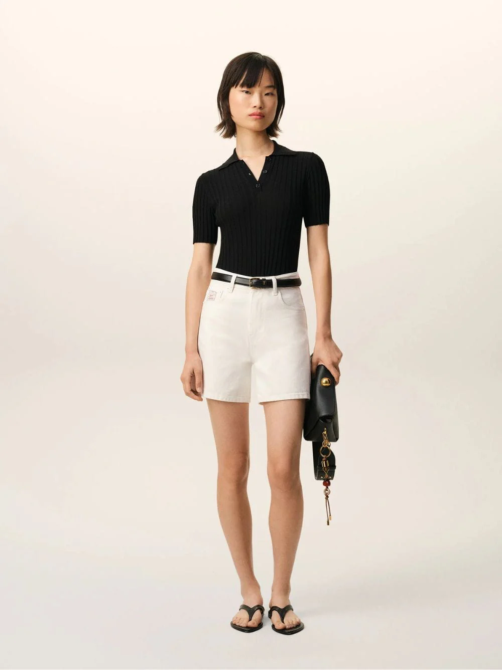 White Cotton Twill Shorts with Heritage Label