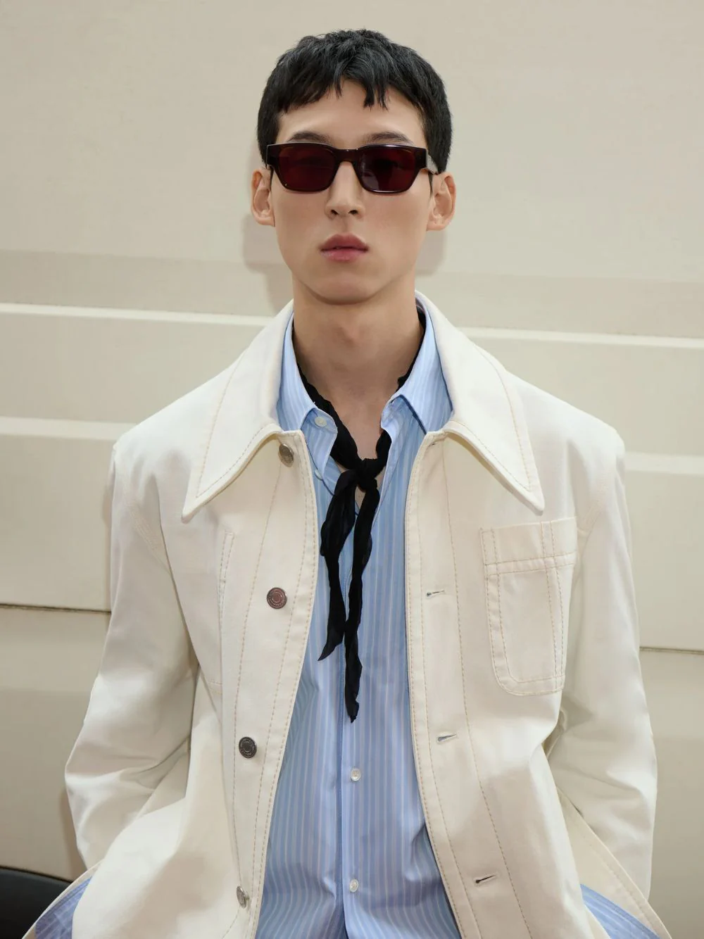 White Cotton Worker Buttoned Jacket - Image 2