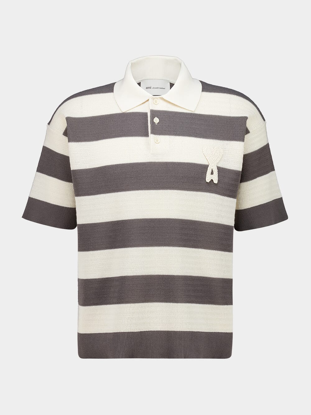 White Cream and Carbone Cotton Striped Polo