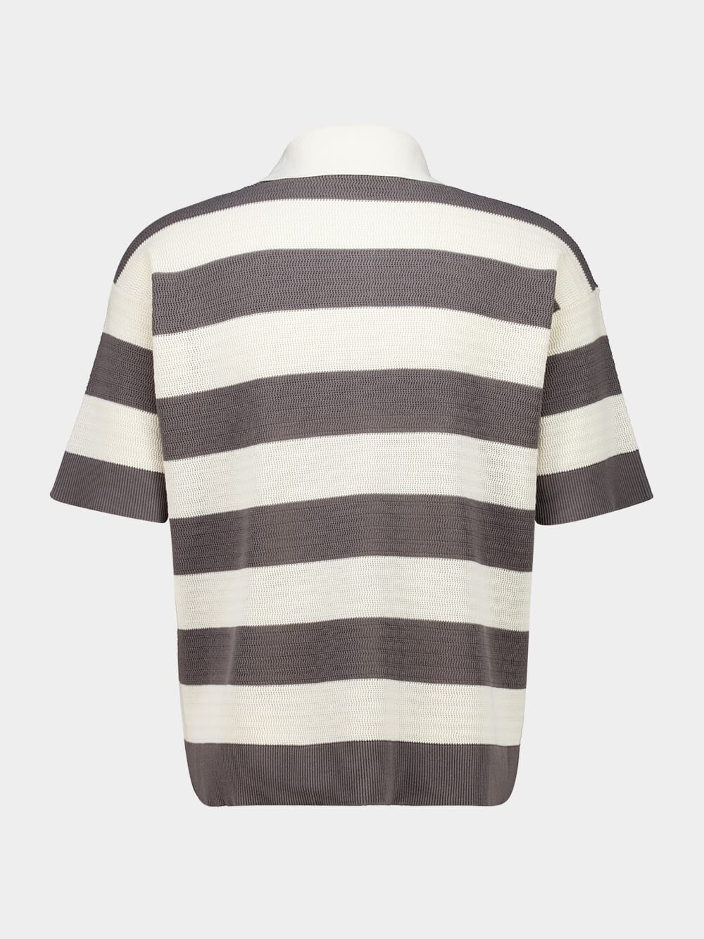 White Cream and Carbone Cotton Striped Polo - Image 2