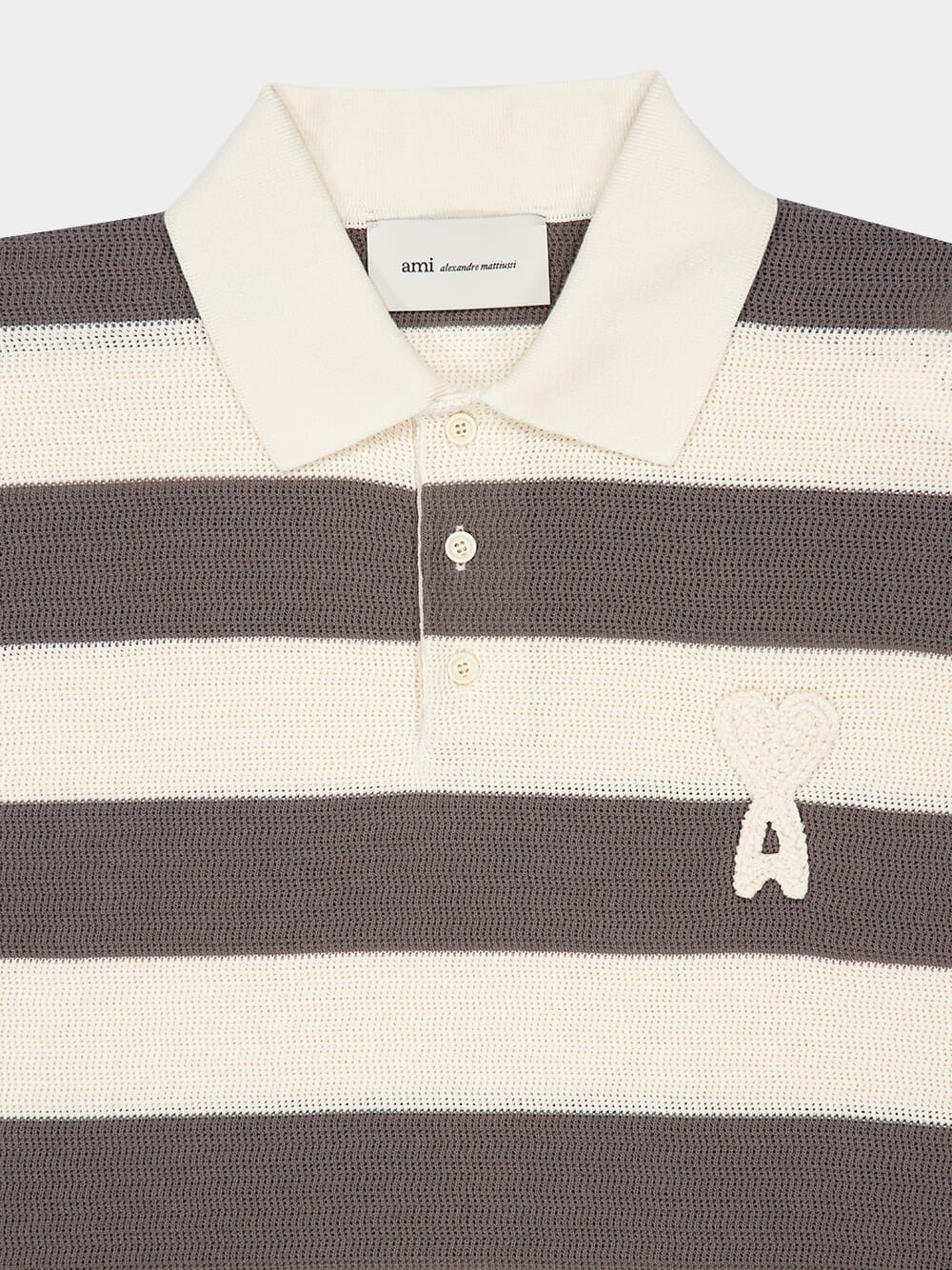 White Cream and Carbone Cotton Striped Polo - Image 3