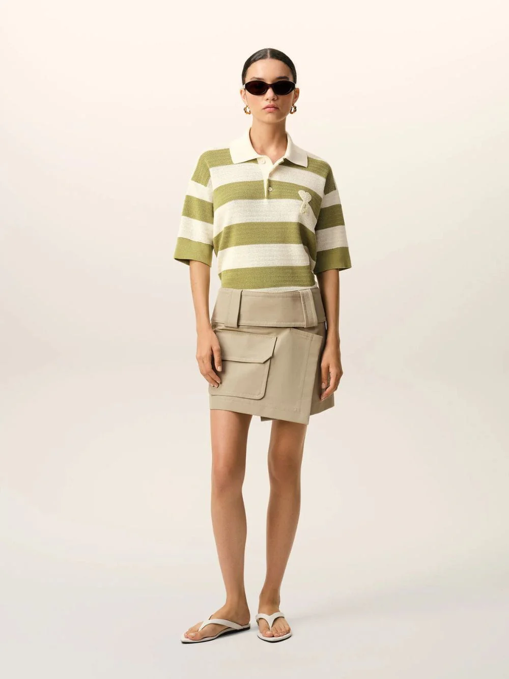 White Cream and Matcha Cotton Polo - Image 2