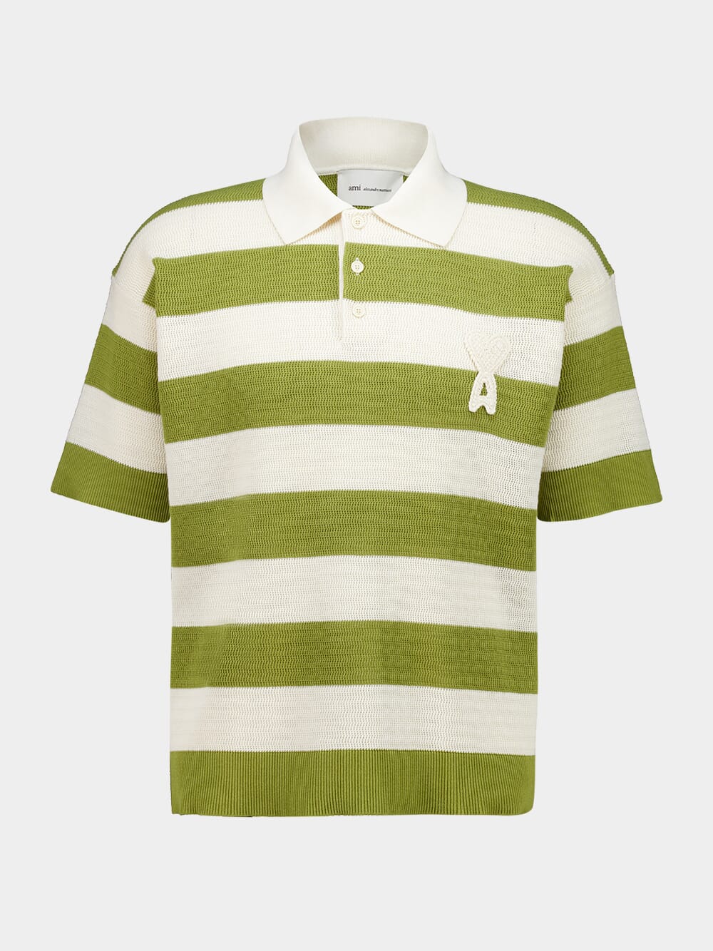 White Cream and Matcha Cotton Striped Polo