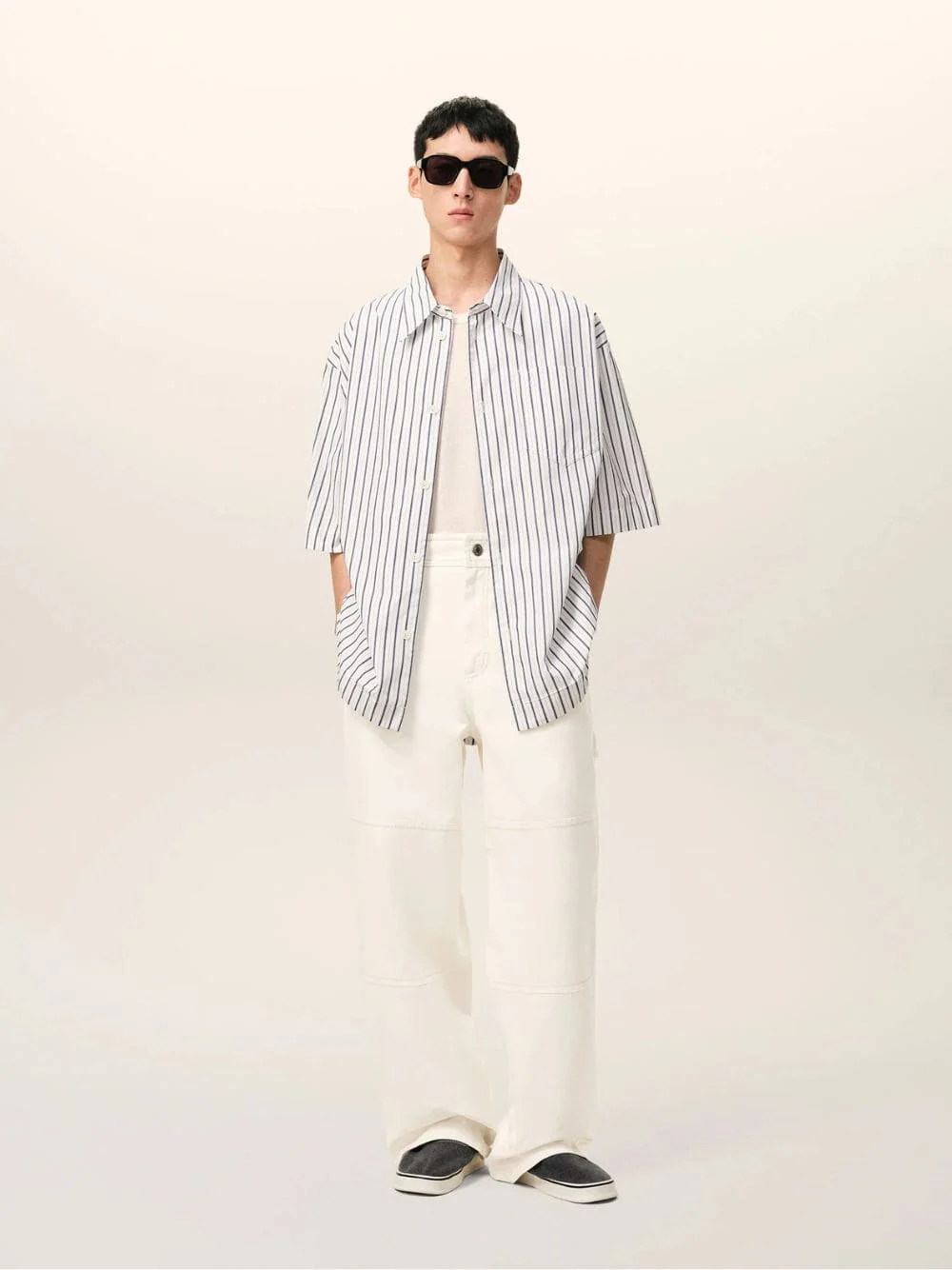 White Cream Cotton Worker Trousers - Image 2