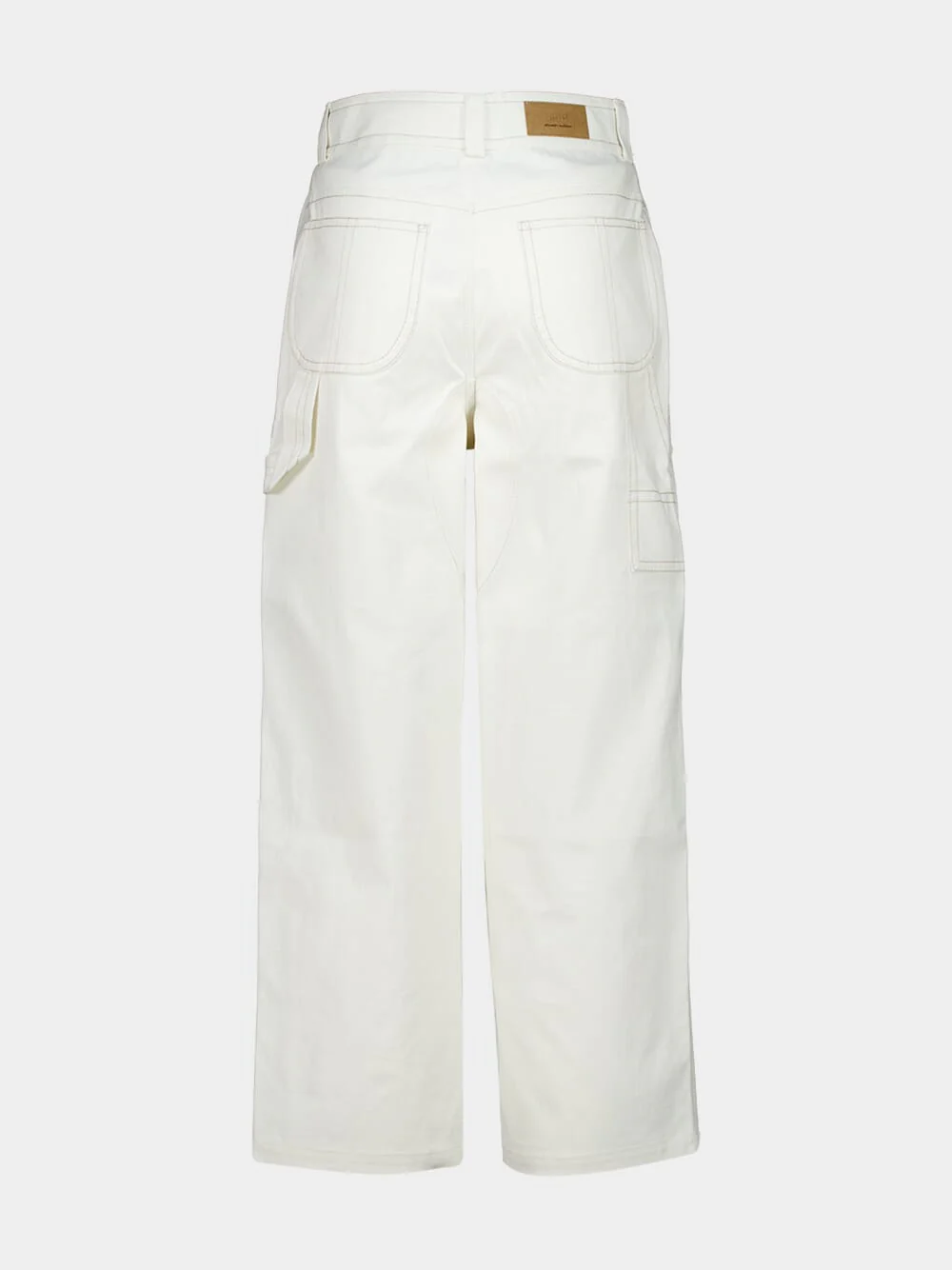 White Cream Cotton Worker Trousers - Image 3