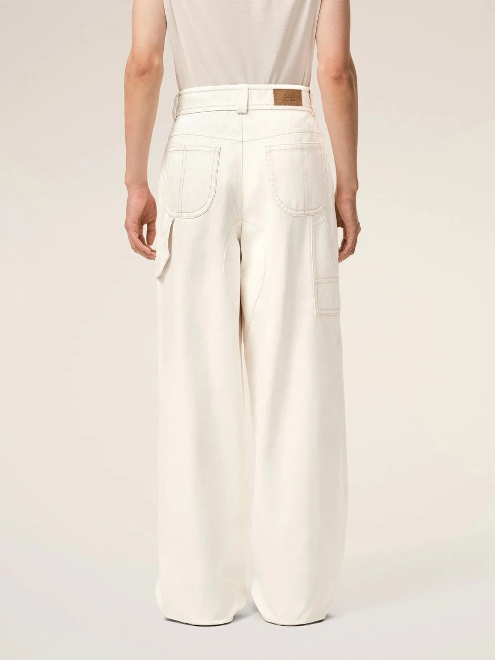 White Cream Cotton Worker Trousers - Image 4