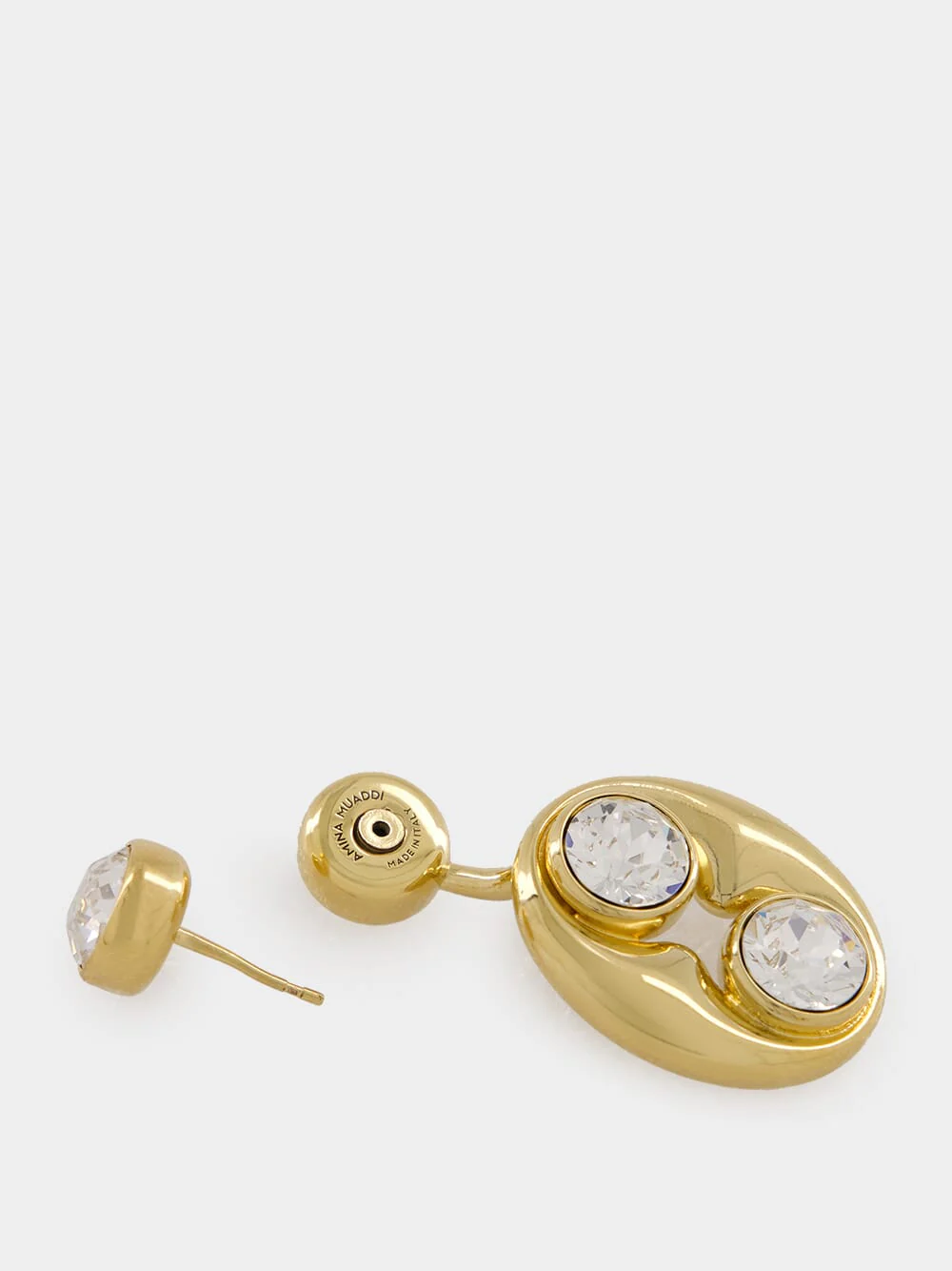Gold Iris Earrings with White Crystals - Image 3