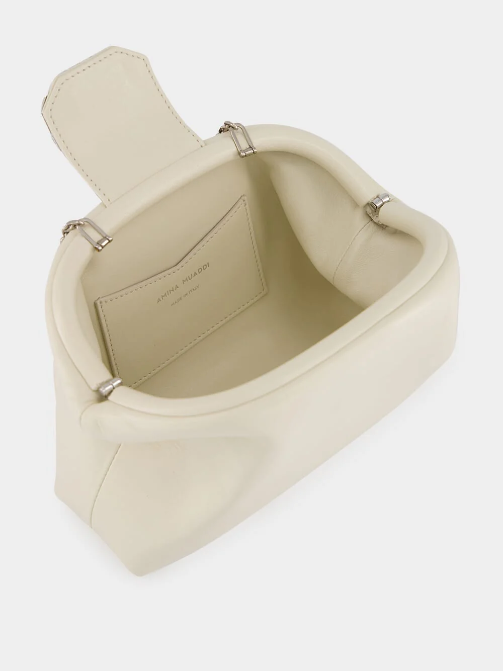 Almond Camelia Pouch in Nappa with Silver Hardware - Image 6