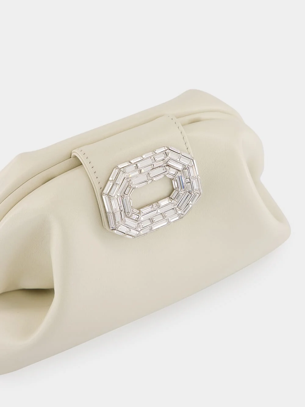 Almond Camelia Pouch in Nappa with Silver Hardware - Image 7