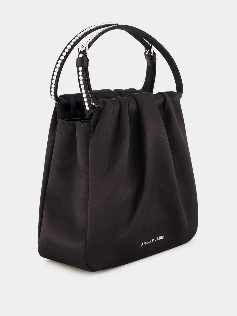Vittoria Black Satin Bag with Crystal Handle - Image 2