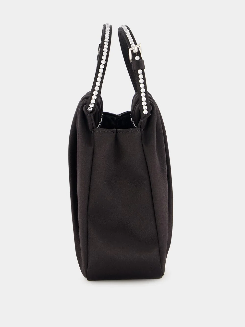Vittoria Black Satin Bag with Crystal Handle - Image 3