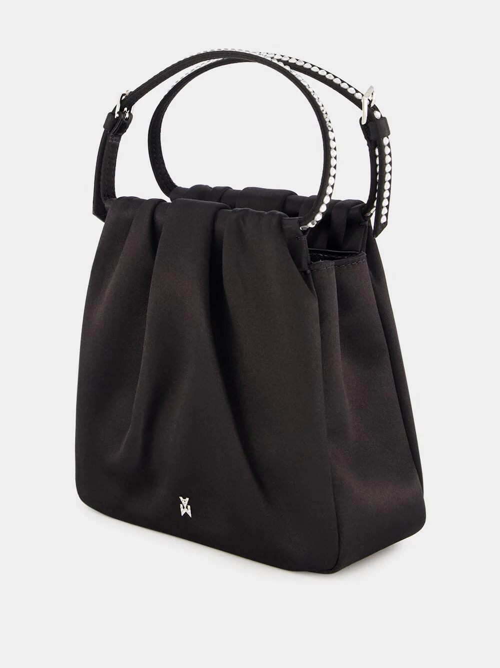 Vittoria Black Satin Bag with Crystal Handle - Image 4