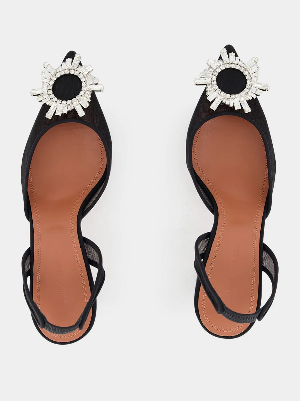 Black Begum Mesh Slingback Heels with White Crystal Buckle - Image 10