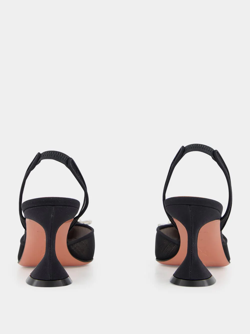 Black Begum Mesh Slingback Heels with White Crystal Buckle - Image 11