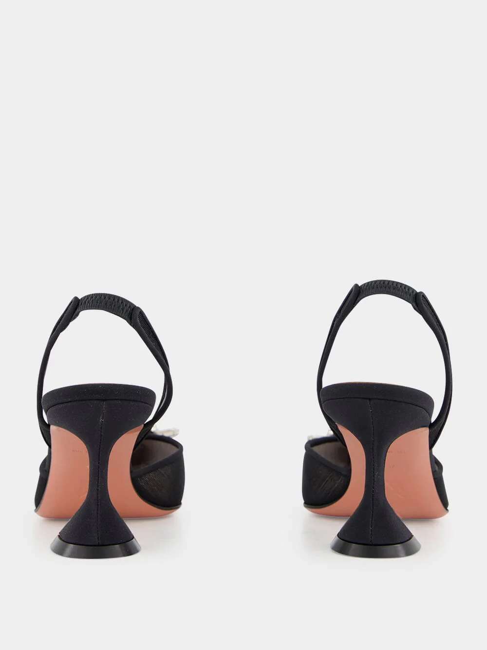 Black Begum Mesh Slingback Heels with White Crystal Buckle - Image 5