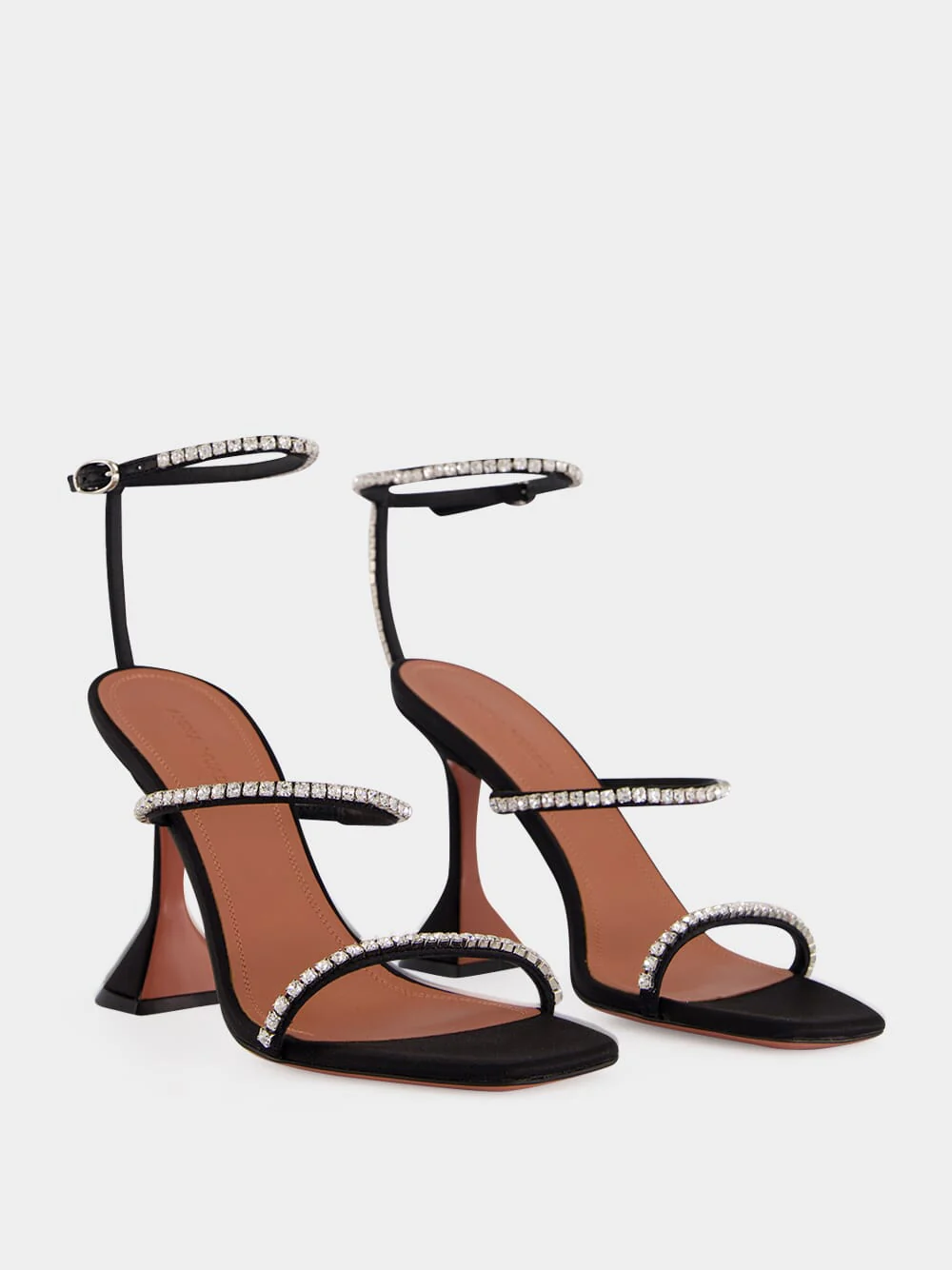 Gilda 95 Crystal Black Satin Sandals - Image 3