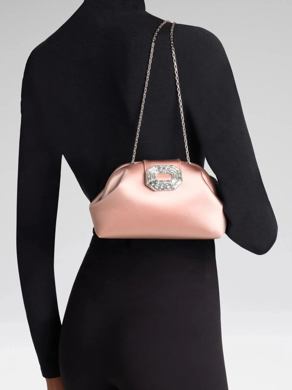 Powder Satin Camelia Clutch Bag - Image 4