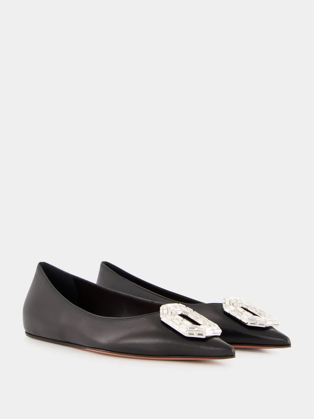 Black Nappa Camelia Flat with White Buckle - Image 3