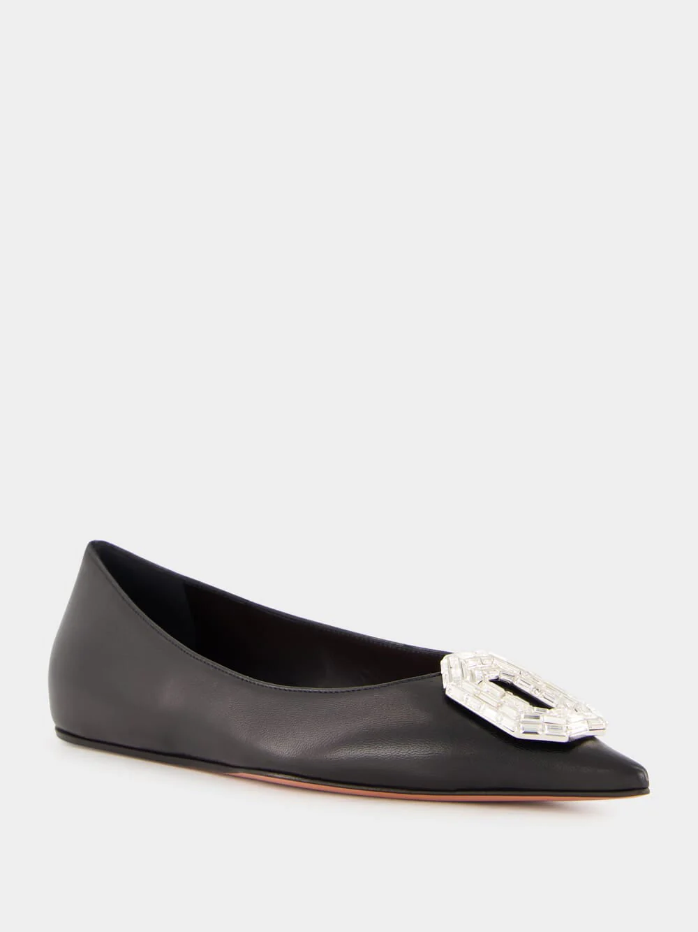 Black Nappa Camelia Flat with White Buckle - Image 8