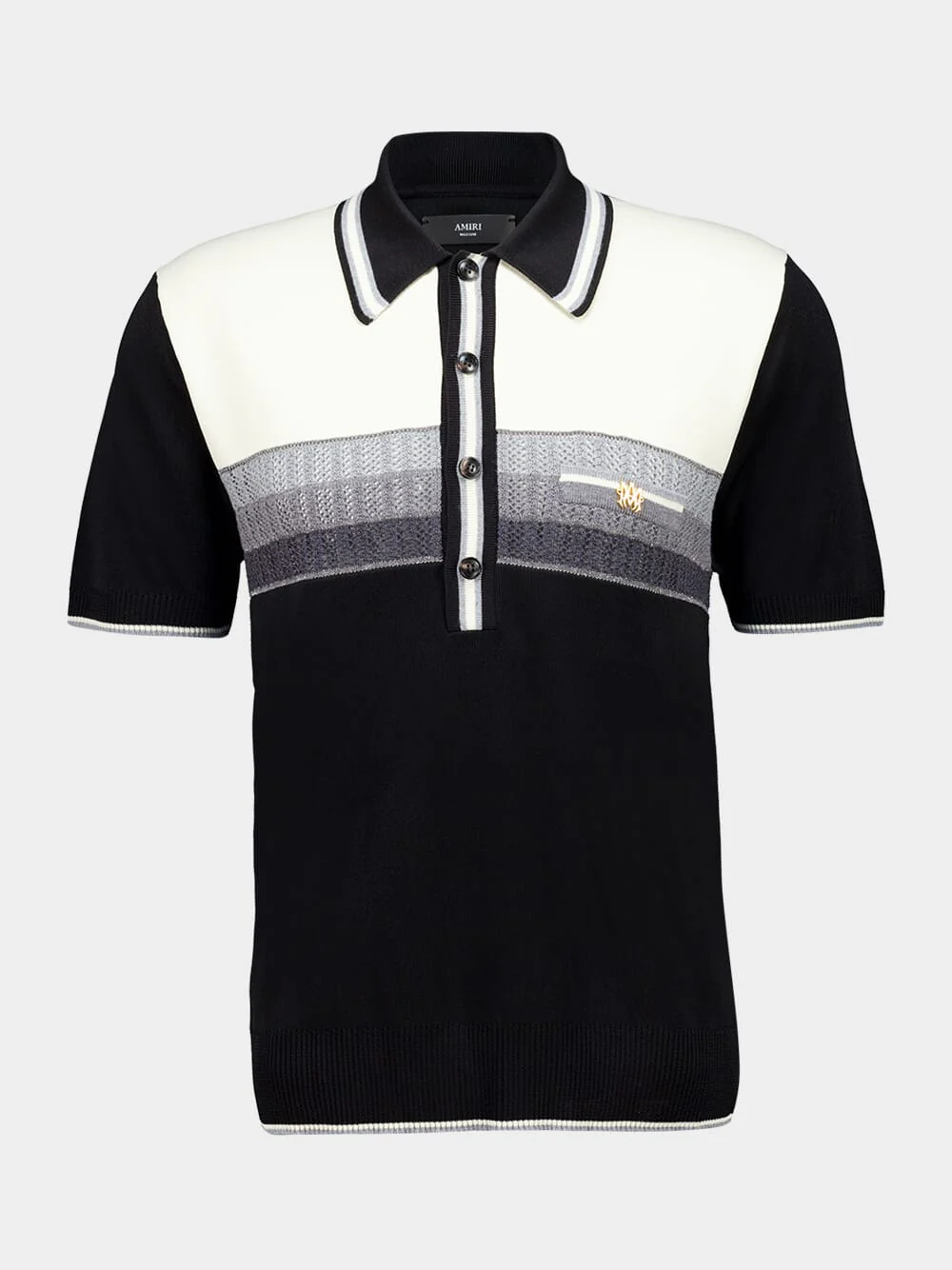 Black and White Striped Knit Polo