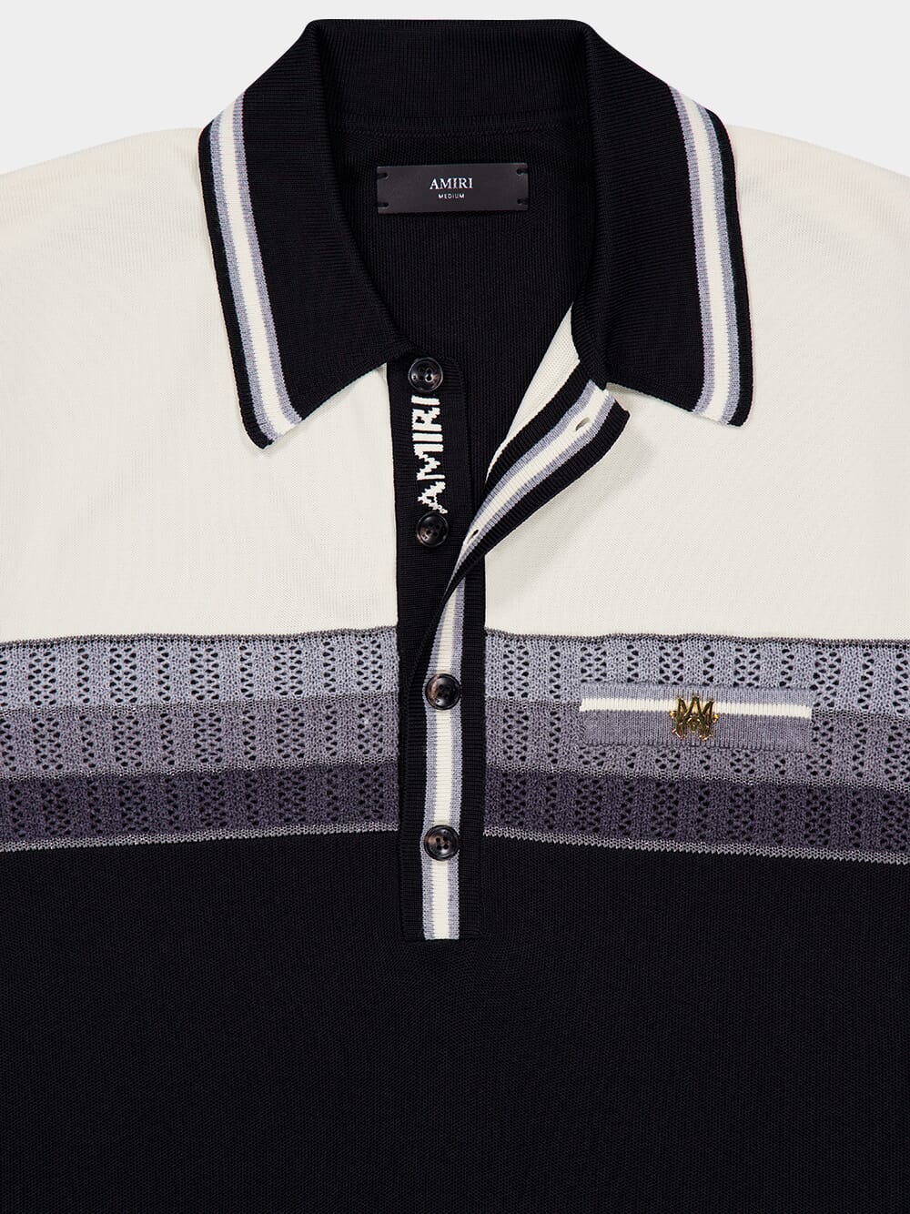 Black and White Striped Knit Polo - Image 3