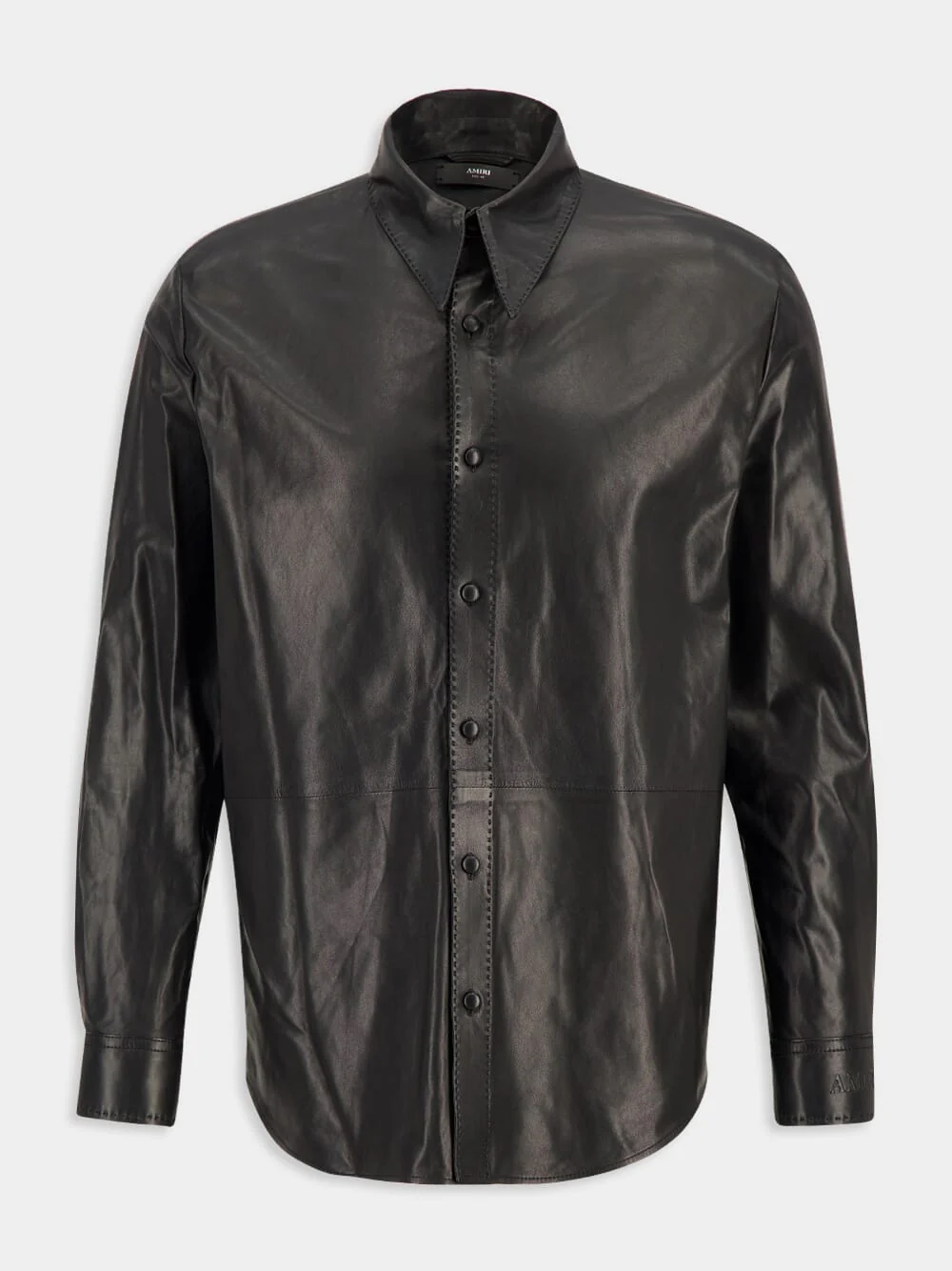 Black Lightweight Leather Button-Up Shirt
