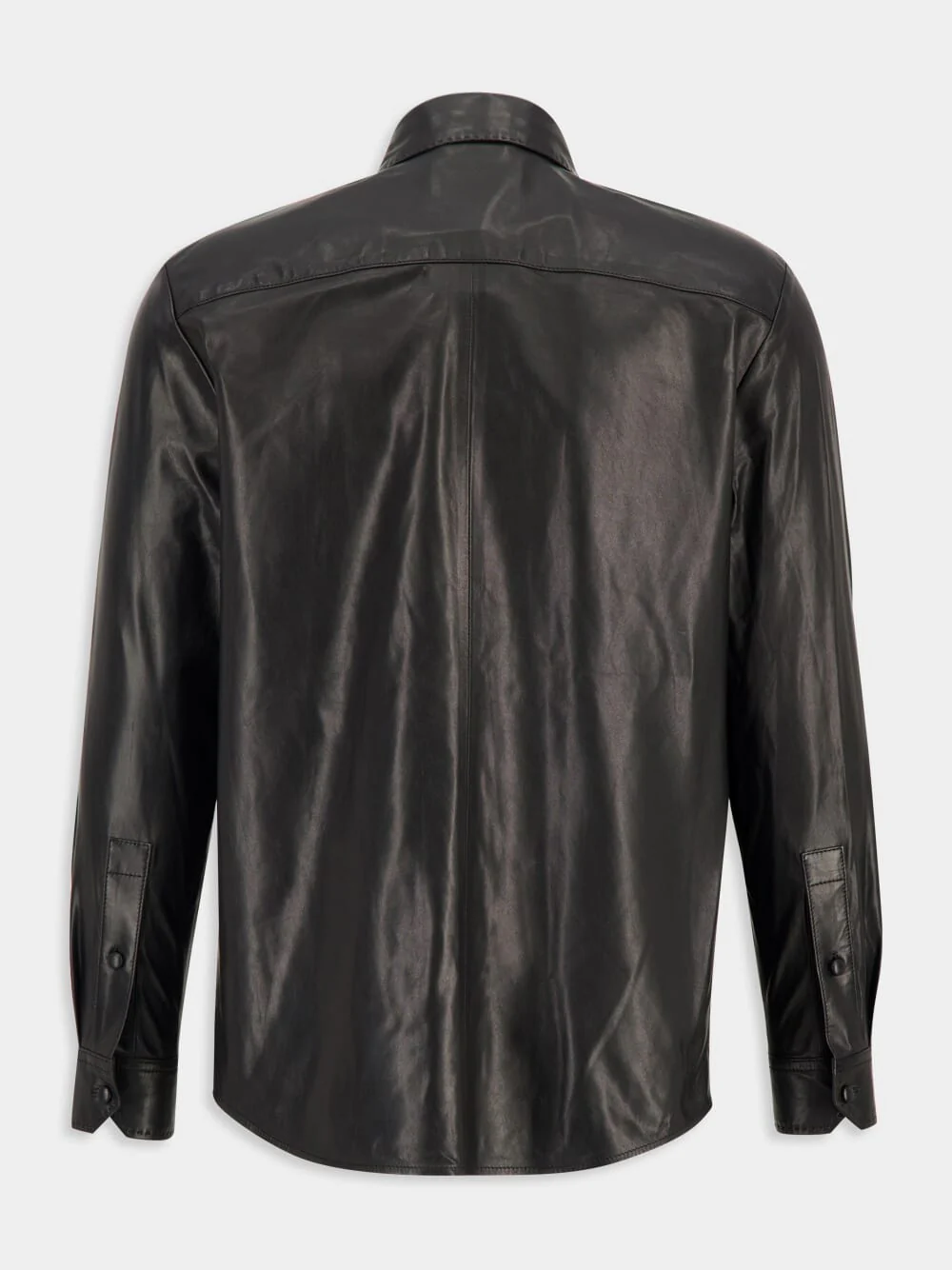 Black Lightweight Leather Button-Up Shirt - Image 2