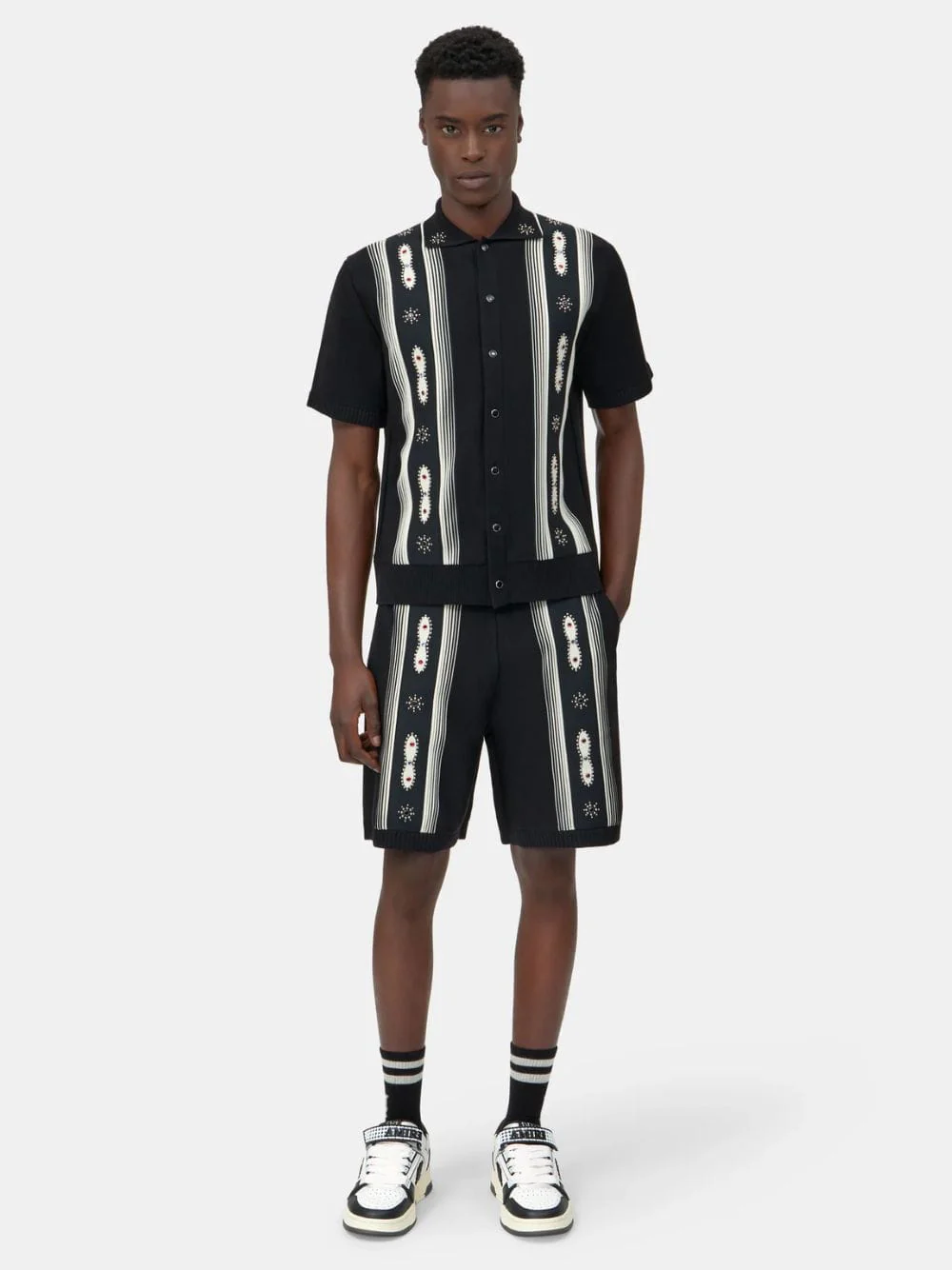 Black Stud Stripe Virgin Wool Shirt