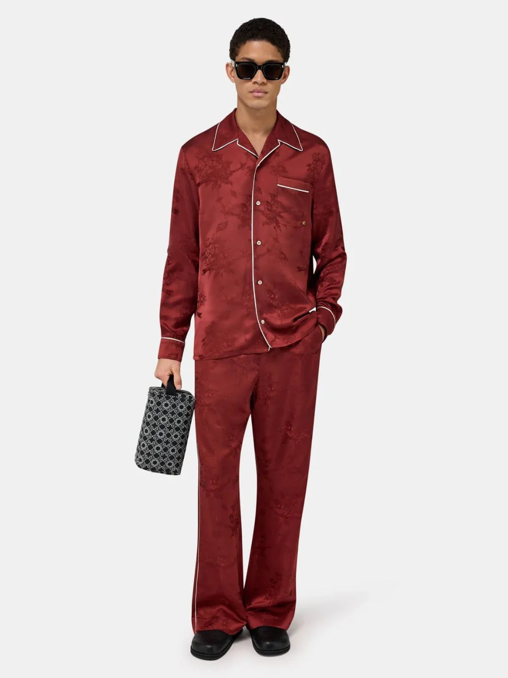Terracotta Floral Jacquard Pajama Shirt - Image 2
