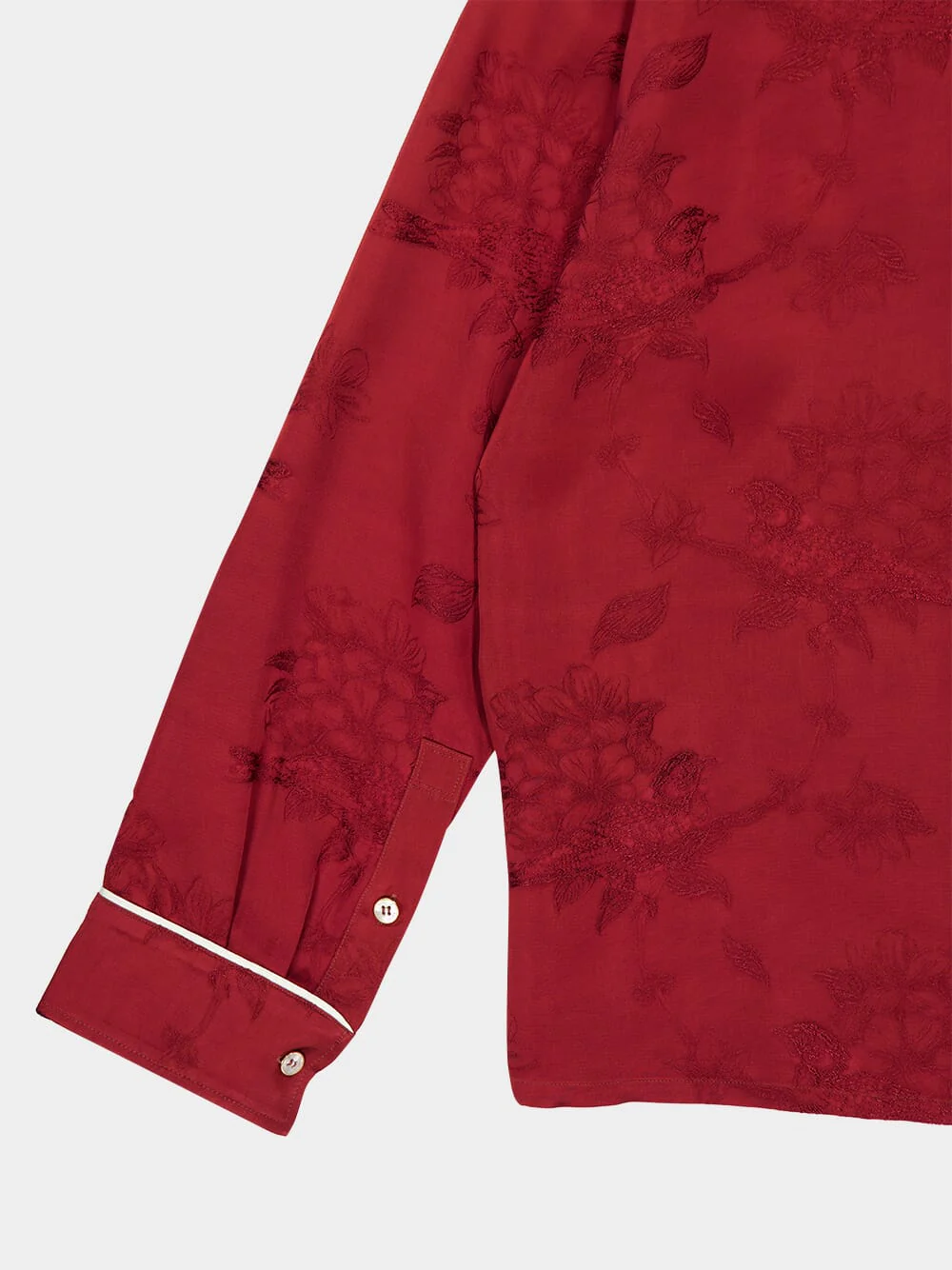 Terracotta Floral Jacquard Pajama Shirt - Image 6