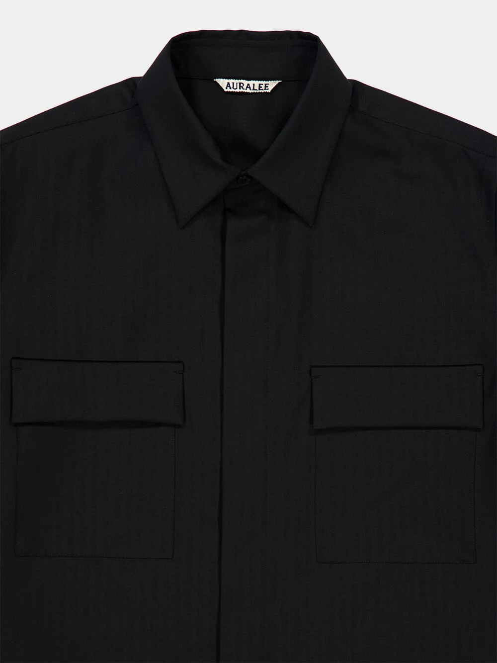 Black Wool Herringbone Overshirt - Image 3