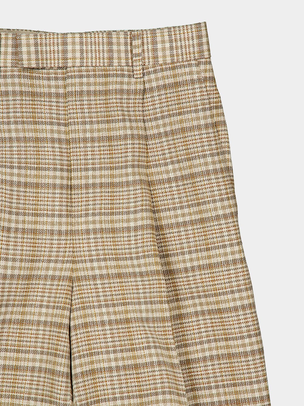 Ivory Beige Check Silk Linen Trousers - Image 3